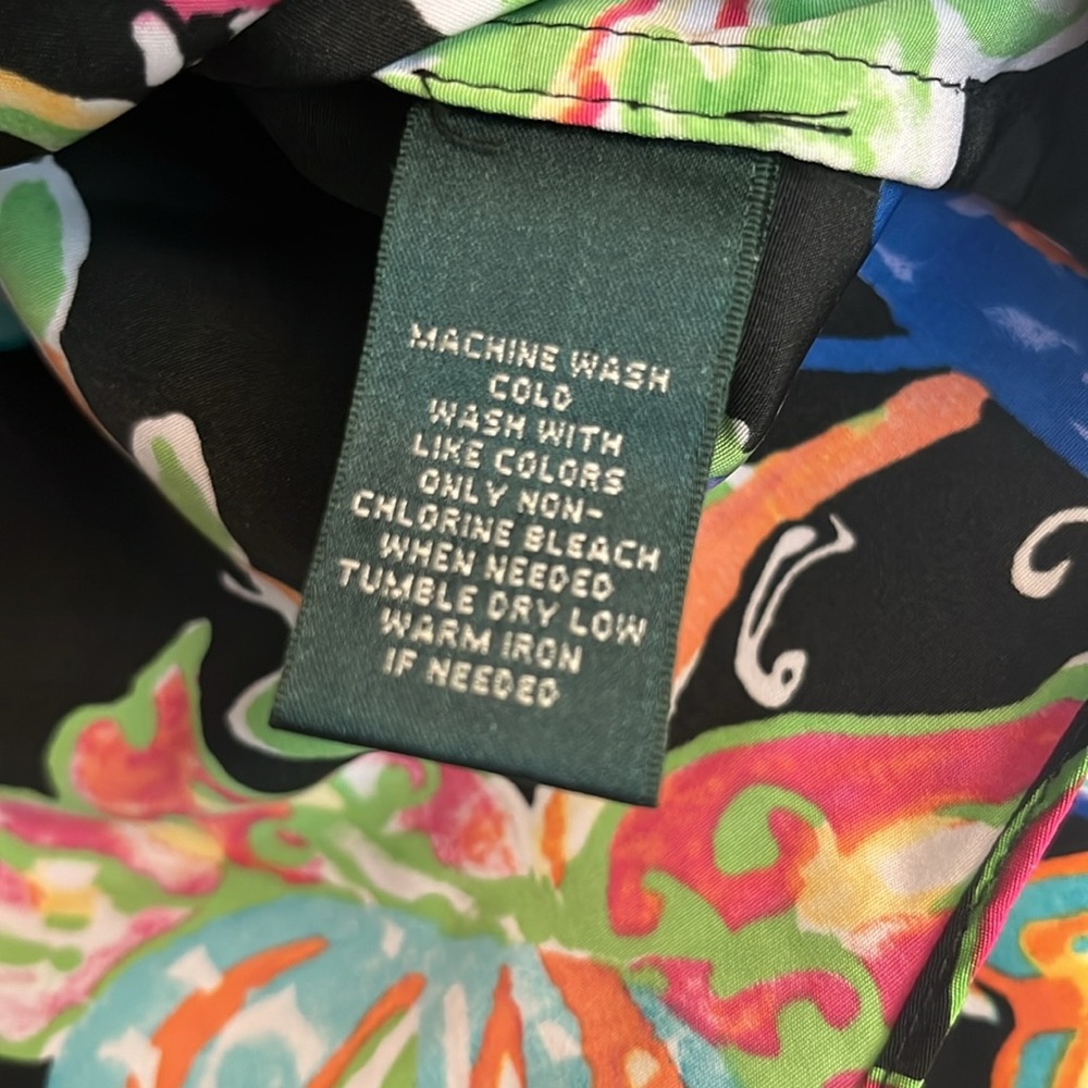 LAUREN Ralph Lauren Botanical Print Black Popover Tunic Top - Picture 5 of 6